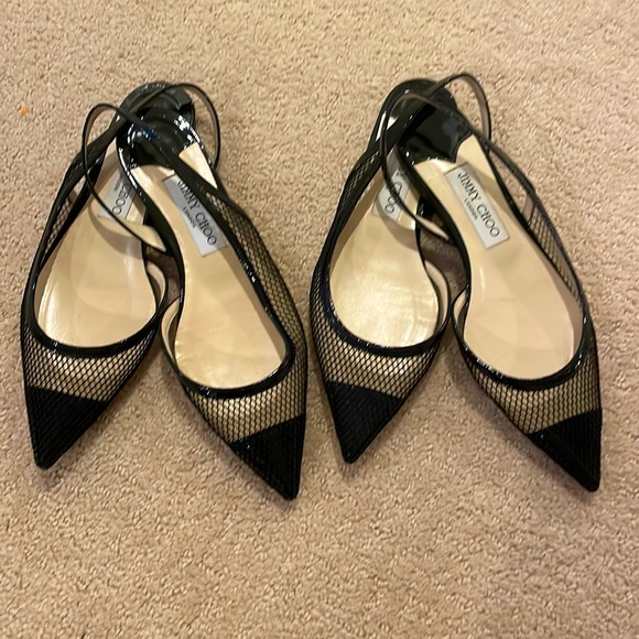 Jimmy Choo Fetto Point Toe Black Patent Leather & Mesh Flat - Picture 4 of 16